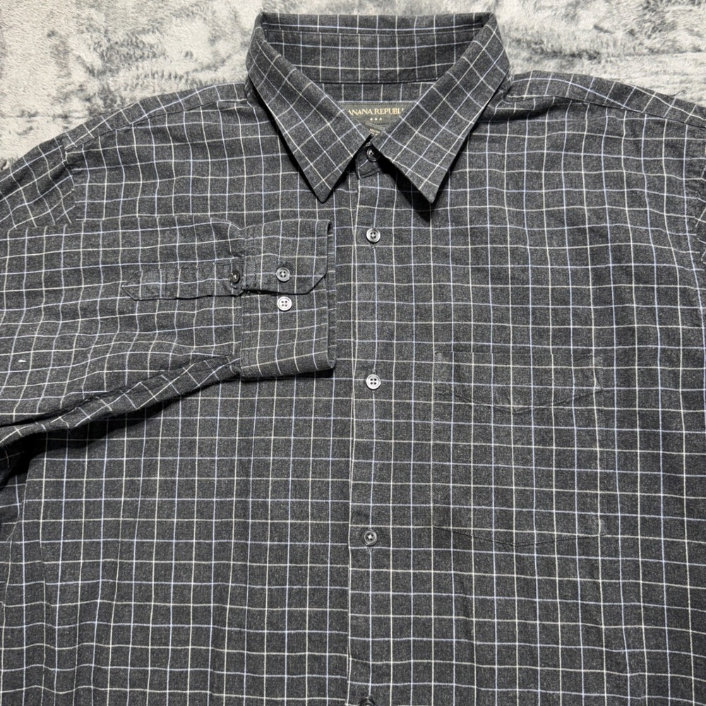 Banana Republic Button Down Shirt Mens XXL Charcoal Grey Windowpane 262176-00